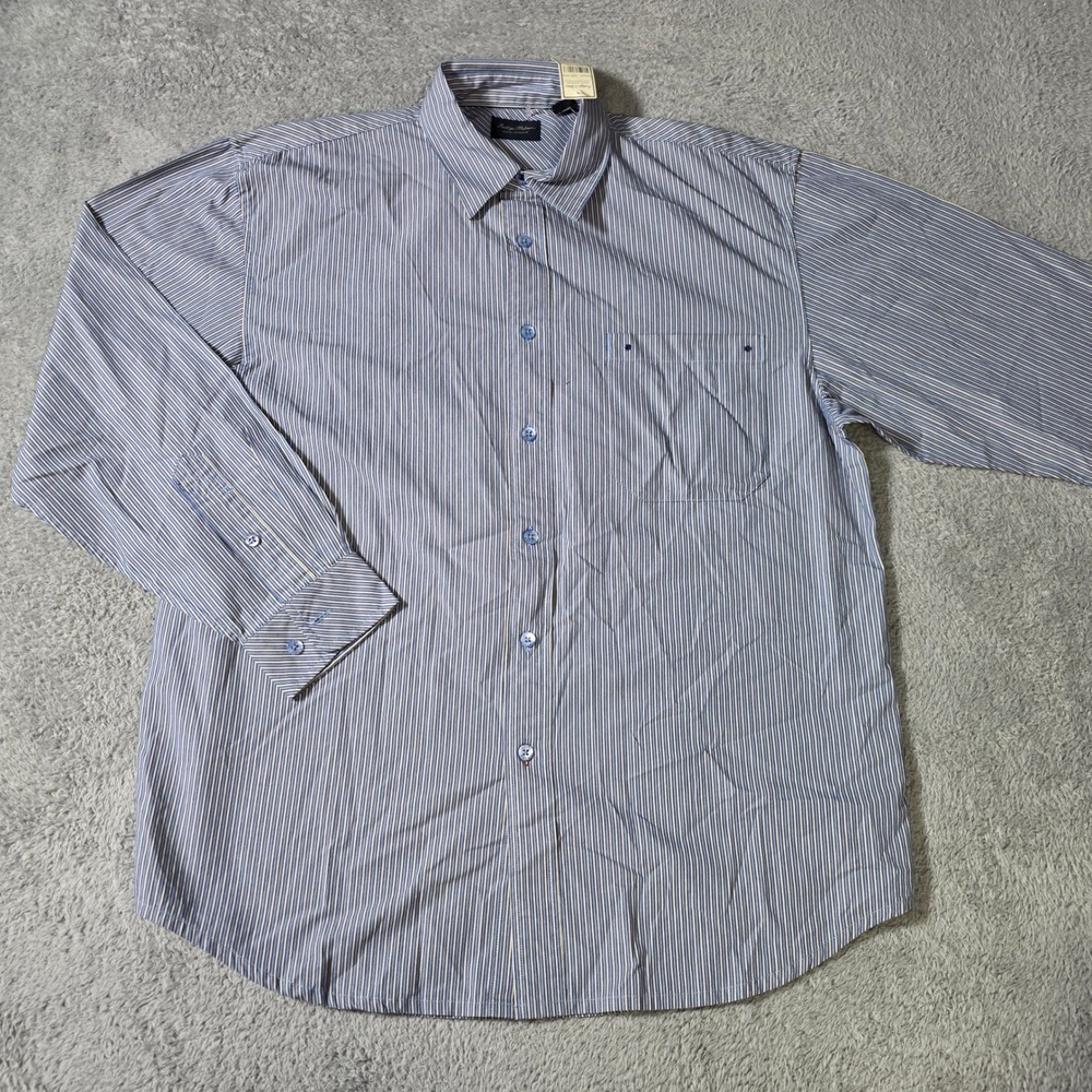 Indigo Palms Mens Medium Button Down Shirt Blue‎ Striped IP3344 Dark Tahoe NWT